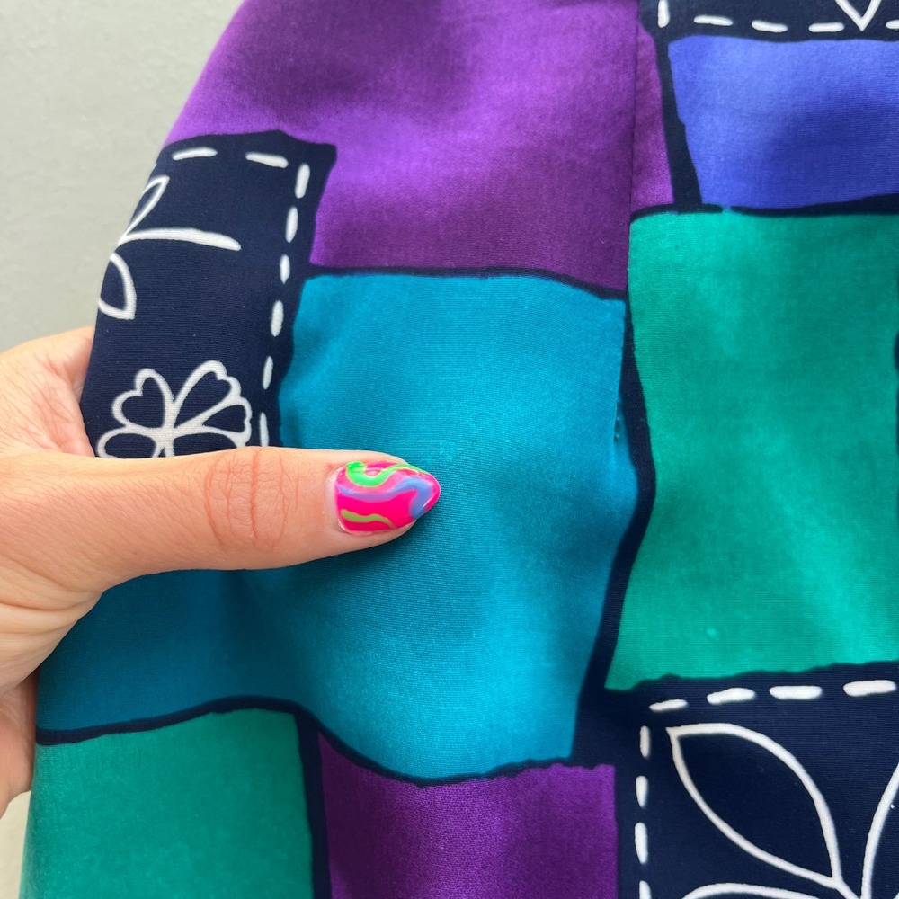 Vintage Michael Taylor 10 Teal Purple Geometric Pattern Pencil Skirt 90 USA Chic - Picture 10 of 10